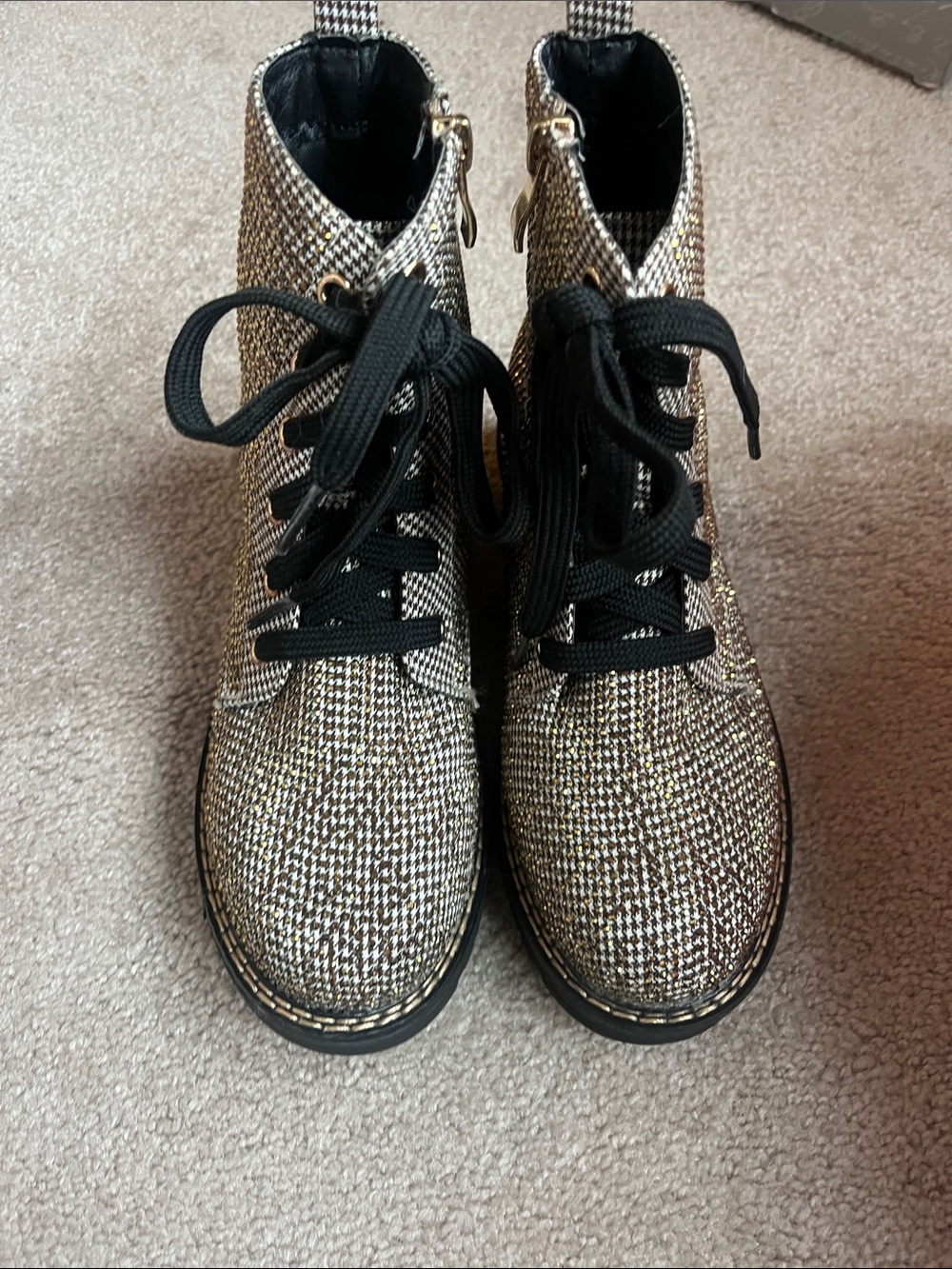 Kurt Geiger Black and Gold Tweed Lace-Up Kids Boots